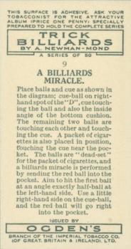 1934 Ogden's Trick Billiards #9 A Billiards Miracle Back